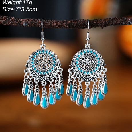 Blue Enamel Feather Crystal Long Earrings Jewelry