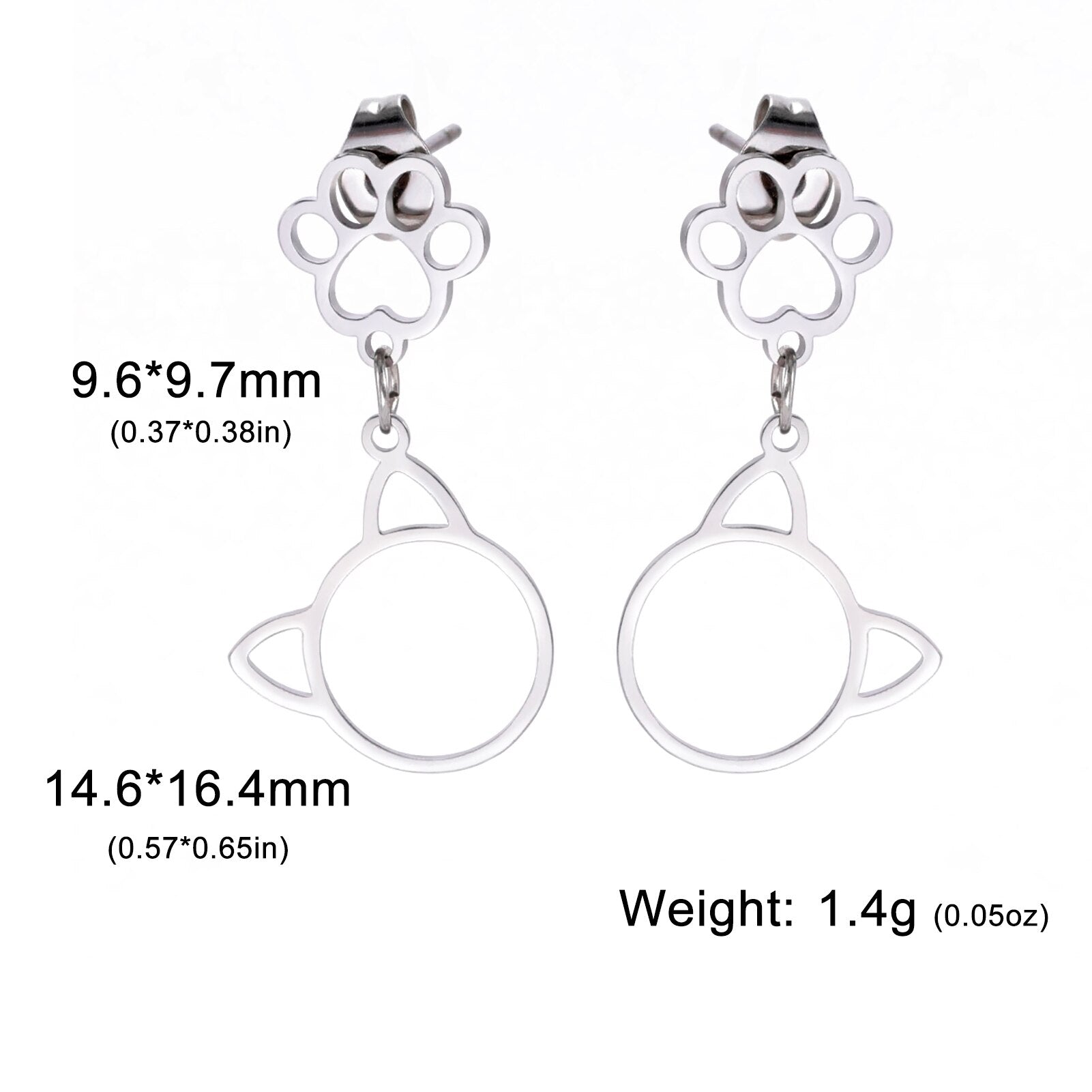 Sipuris Kitten Cat Mini Stud Earrings For Women Stainless Steel Trendy Kawaii Cute Pendant Jewelry Gifts For Couple Wedding - Charlie Dolly
