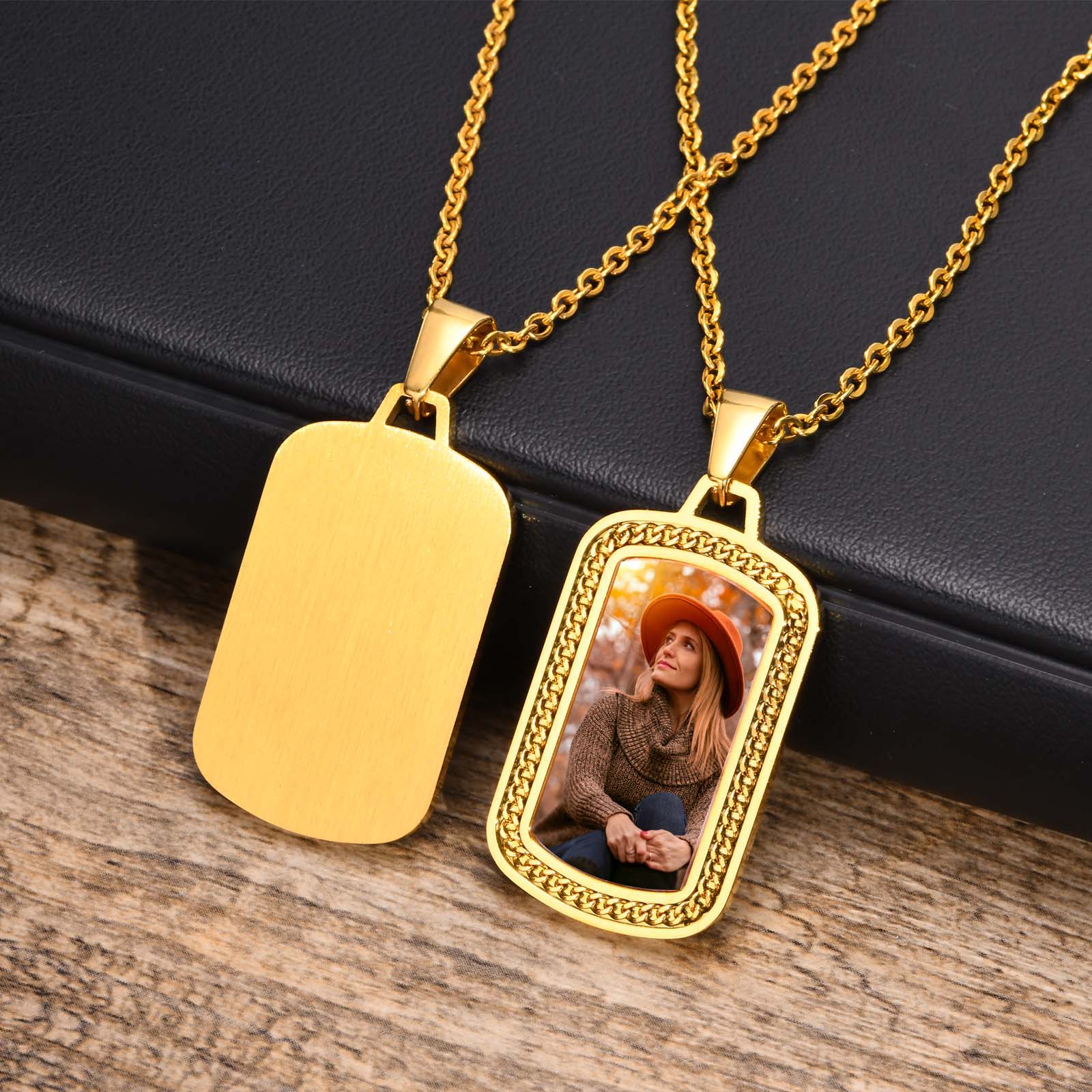 Men Personalize Engrave Name Square Customizable Photo of Family Necklaces, Picture Words Date Pendant,Keepsake Gifts Collar - Charlie Dolly