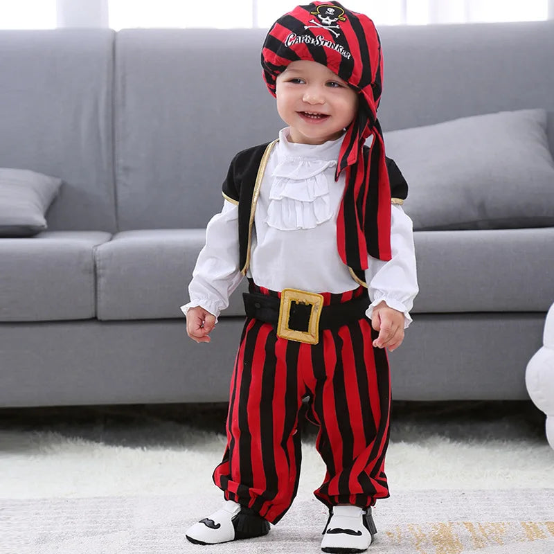 Cosplay Red Knight Pirate Captain Suit Kids Baby Jumpsuits Romper Halloween Costume Fancy Dress party Anime Stage Show Props - Charlie Dolly