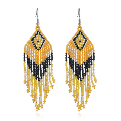 LIMAX New Arrival Colored Beads Earrings Niche Ethnic Style Handmade Jewelry Personality Bohemian Tassel Earrings