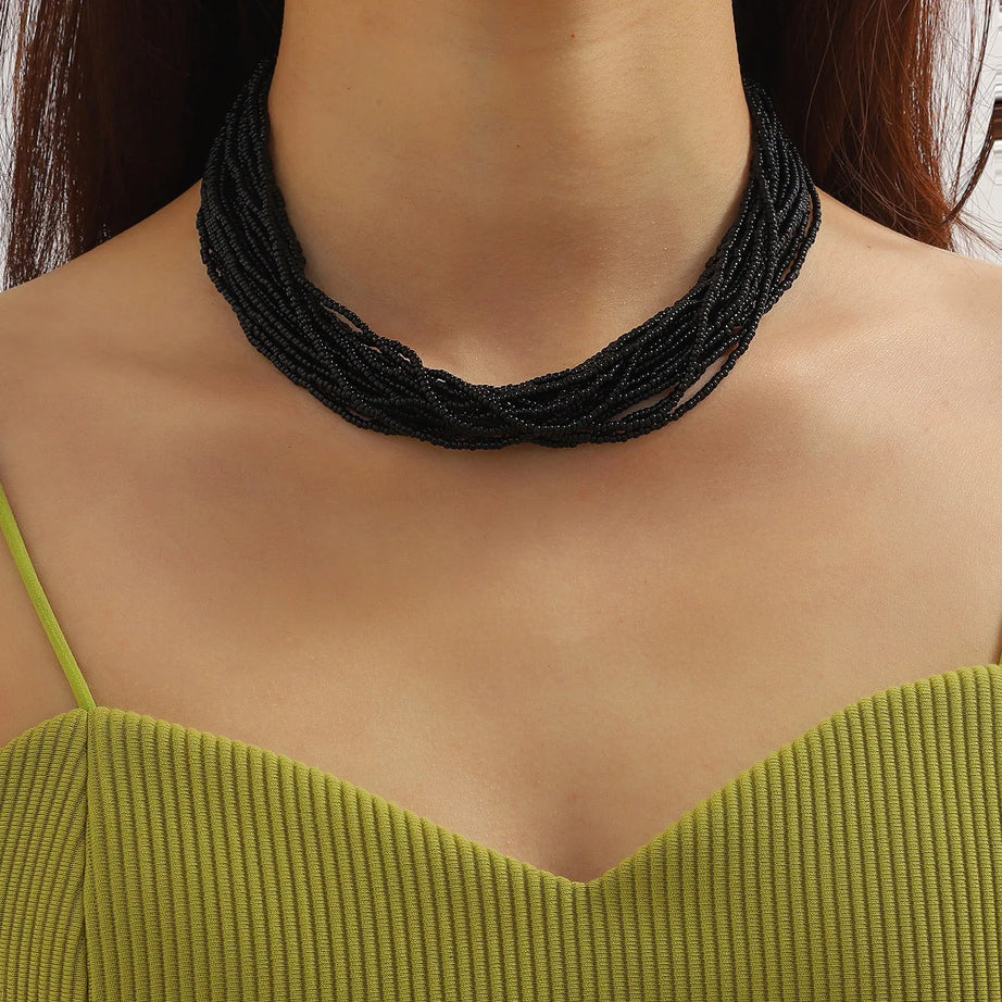 Beaded Multilayer Statement Choker Necklace Jewelry