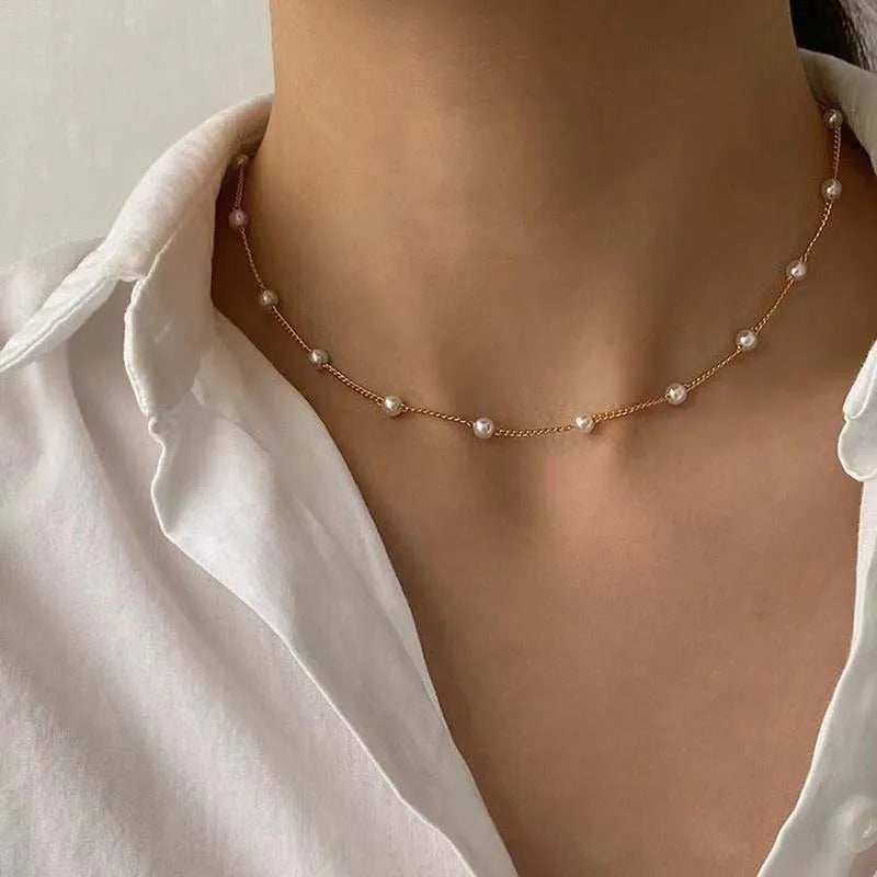 جديد الخرز المرأة سلسلة عنق Kpop اللؤلؤ المختنق قلادة الذهب اللون القوطي Chocker مجوهرات على الرقبة قلادة 2026 طوق لفتاة