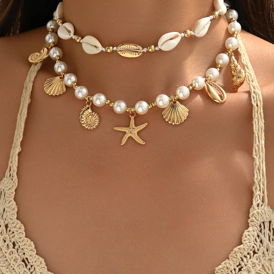 Baroque Pearl and Starfish Shell Choker Necklace