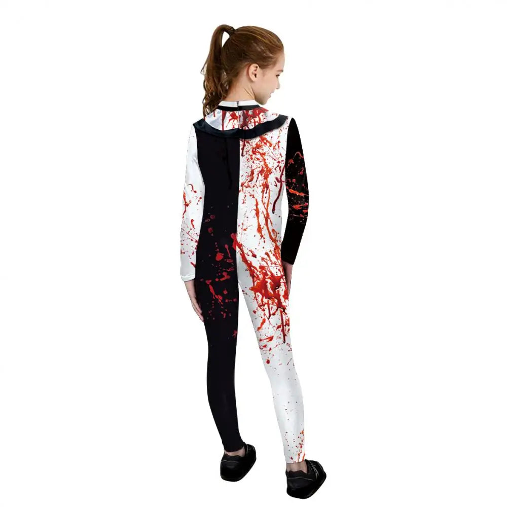 VIP FASHION Blood Clown Costume Adult Kid Halloween Suit Fancy Family Matching Suit Zentai Bodysuit Movie Scary Cosplay Jumpsuit - Charlie Dolly