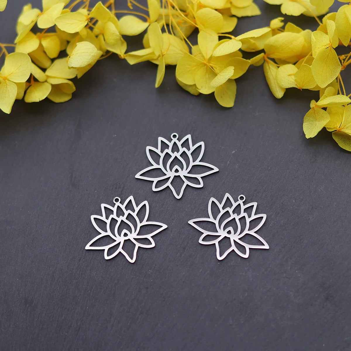 3pcs Lotus Flower Charms Stainless Steel Pendant for Jewelry Making Vintage Earrings Necklace DIY Handmade Art Line Accessories
