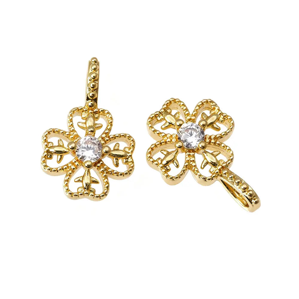 18K Gold Color Brass and Zircon Lotus Flower Necklaces Charms Pendants High Quality Diy Jewelry Accessories Making Supplies