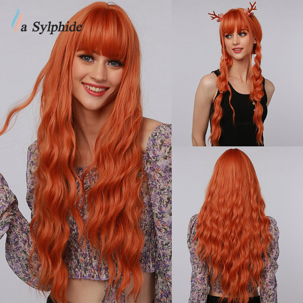 La Sylphide Synthetic Hair Wigs Cosplay Wig Long Wave Root Black Ombre Pink for Woman Heat Resistant Fiber Daily Party Wig
