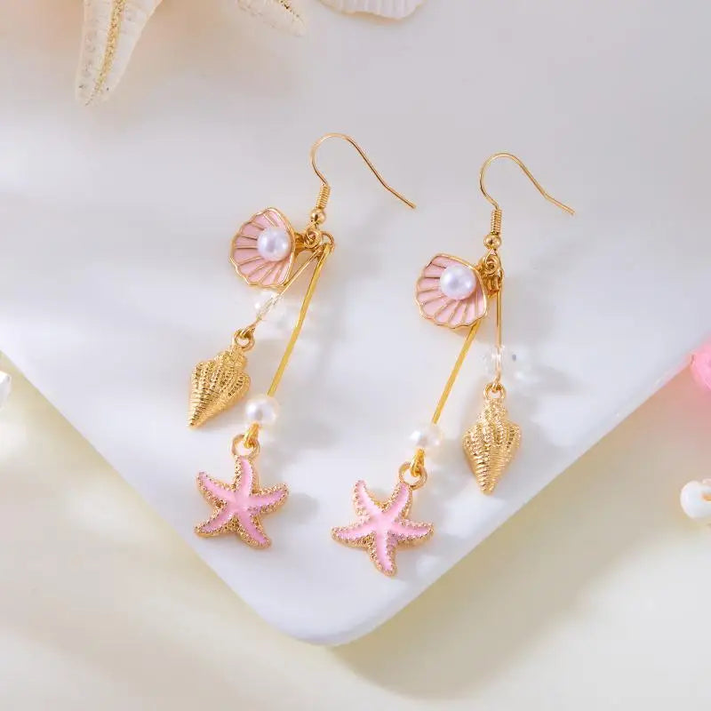 Fashion Summer Beach Pearl Conch Shell Earrings For Women Girls Cute Boho Starfish Earrings New In Seaside Jewelry Gifts