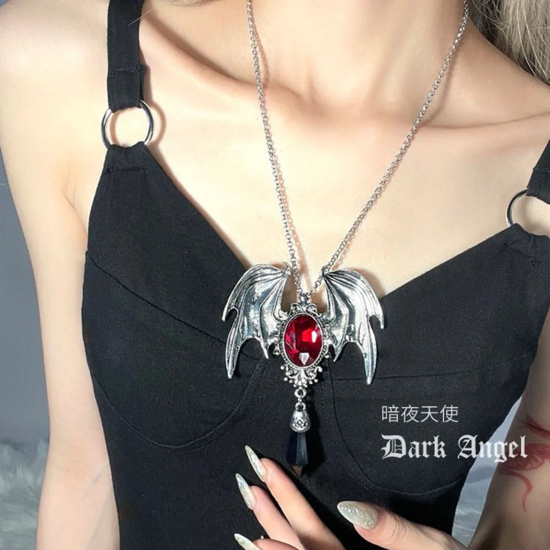 New Goth Halloween Necklace Blue Crystal Vampire Bat Pendant Blue Black Crystal Choker Necklace Punk Jewelry - Charlie Dolly