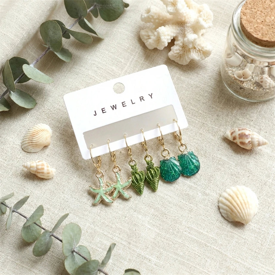 Starfish Shell Pearl Hoop Earrings Set Jewelry
