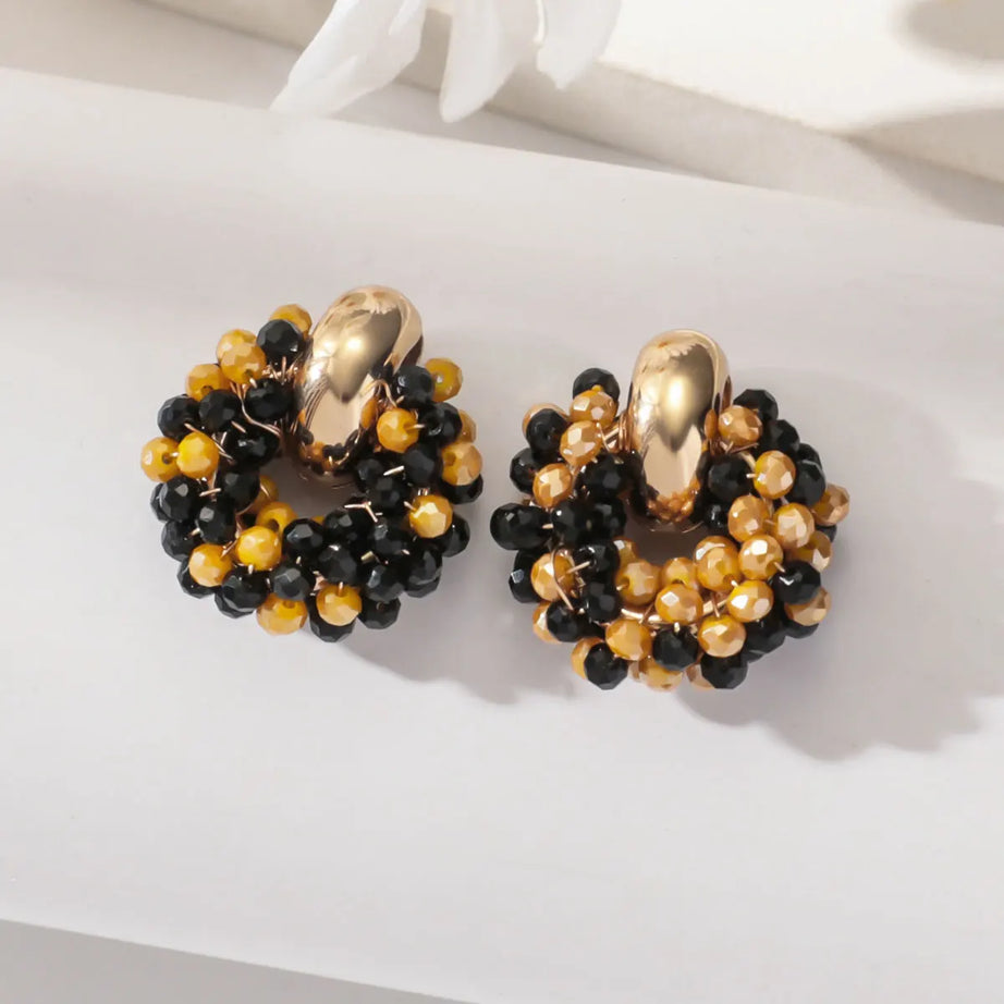 Round Crystal Bead Geometric Drop Earrings Jewelry