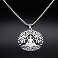 Buddhism Meditation Buddha Yoga Pendant Necklace Stainless Steel Tree of Life Necklace Buddhist Jewelry collares para mujer - Charlie Dolly