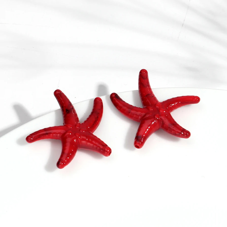 Marble Starfish Shell Stud Earrings