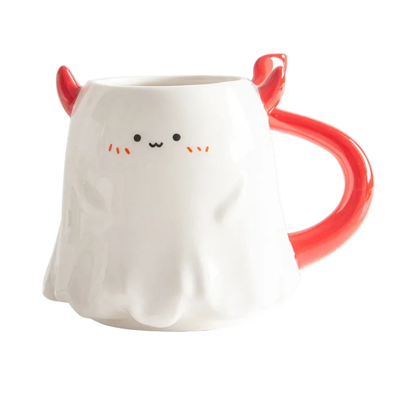 1pc 16oz Large Ceramic Halloween Devil Mug Adorable Cartoon Ghost Elf Kawaii Elves Porcelain Tea Cup Drinkware Gift for Kids - Charlie Dolly