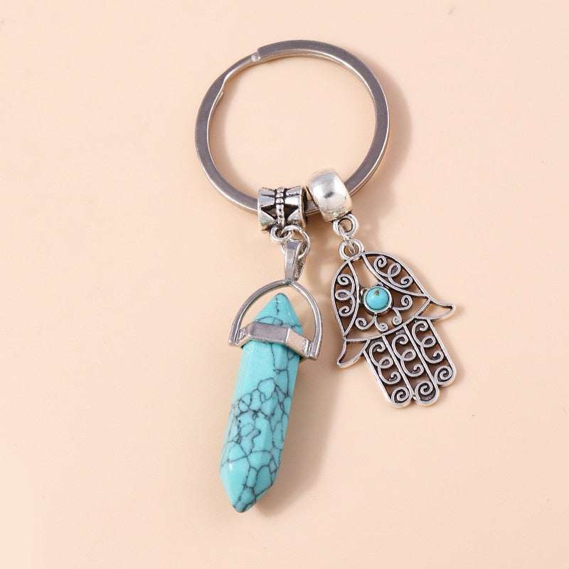 1Pc Bohemia Evil Eye Hamsa Hand Keychain for Women Men Blue Eye Sun Feather Key Ring Bag Pendant Car Key Holder Rings Wholesale - Charlie Dolly
