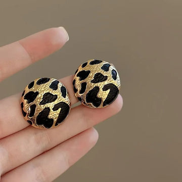 Boho Style Leopard Print Pattern Round Stud Earrings Mascot Ornaments for Women Trendy Accessories Valentine's Gift Wholesale