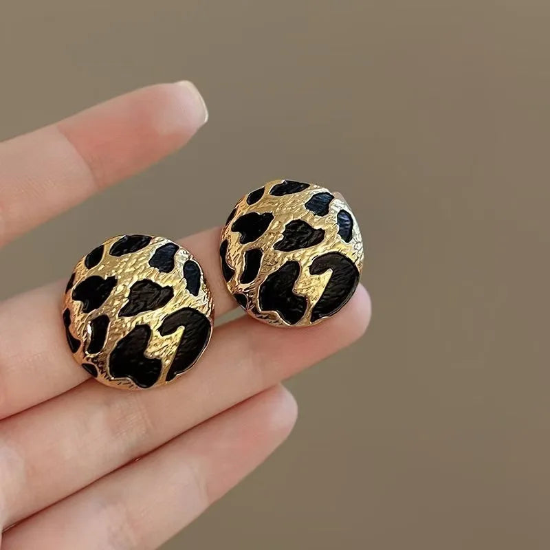 Boho Style Leopard Print Pattern Round Stud Earrings Mascot Ornaments for Women Trendy Accessories Valentine's Gift Wholesale