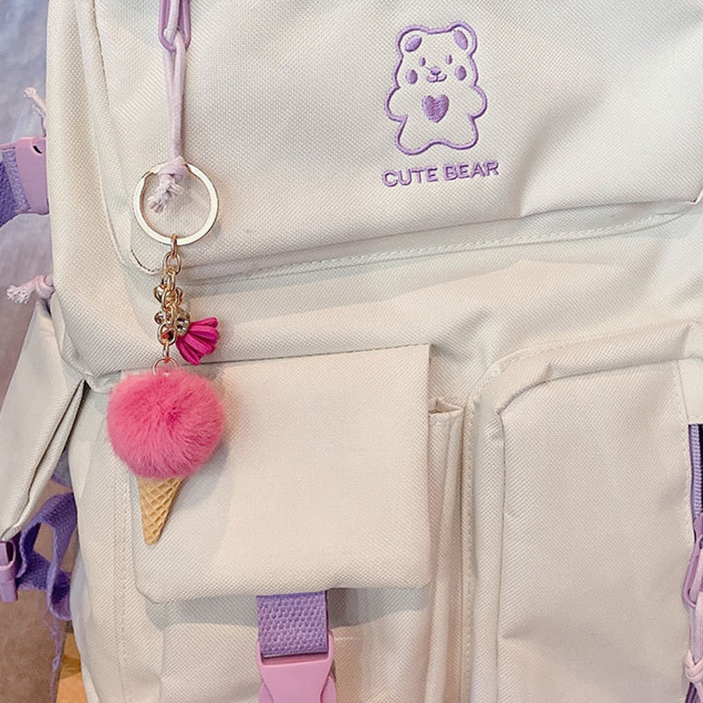 1pc Fashion Cute Mini Ice Cream Key Ring With Tassel Student Fluffy Pom Pom Velvet Plush Keychain For Girls Bag Decoration Gift - Charlie Dolly