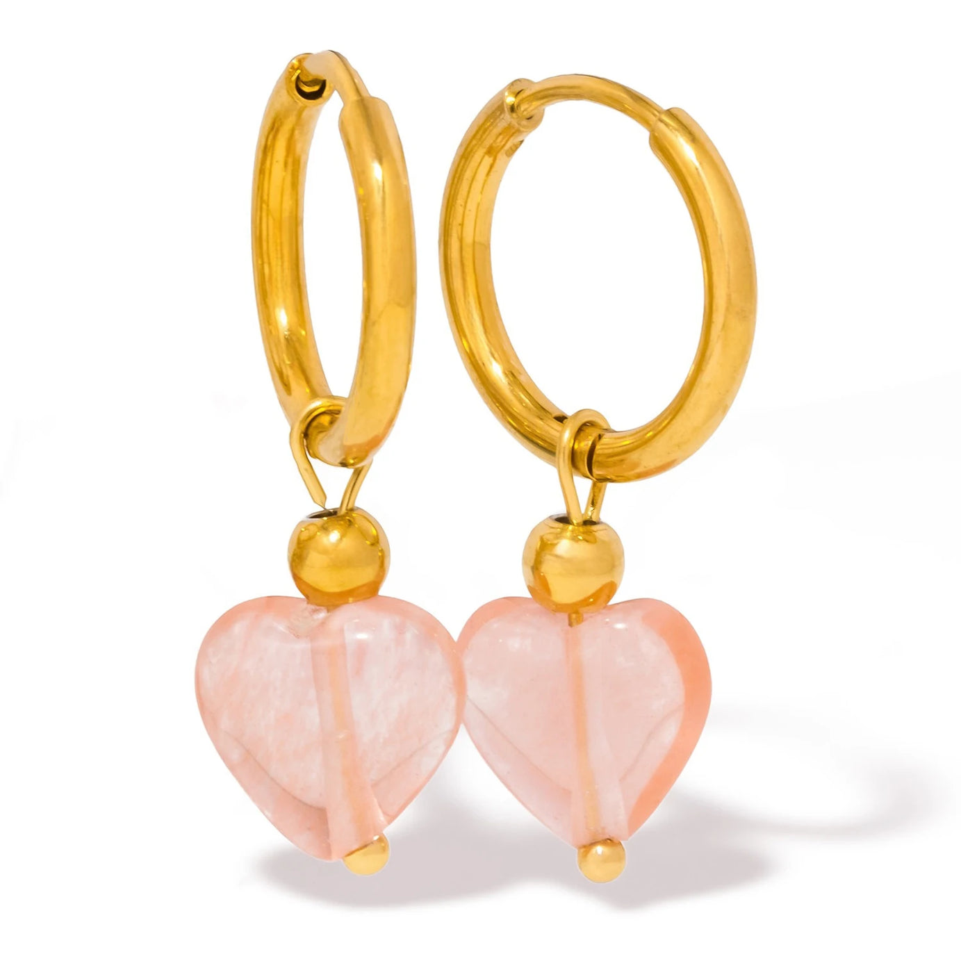 Detachable Heart Natural Stone Hoop Earrings, 2-in-1 Stainless Steel Boho Jewelry