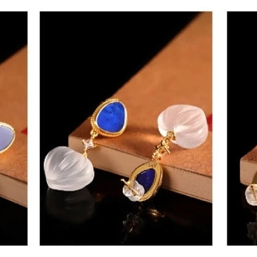 GEEZENCA 925 Silver Lapis Lazuli White Crystal Women's Drop Earrings 18K Gold Heart Waterdrop Dangle Earring Love Gift For Her - Charlie Dolly