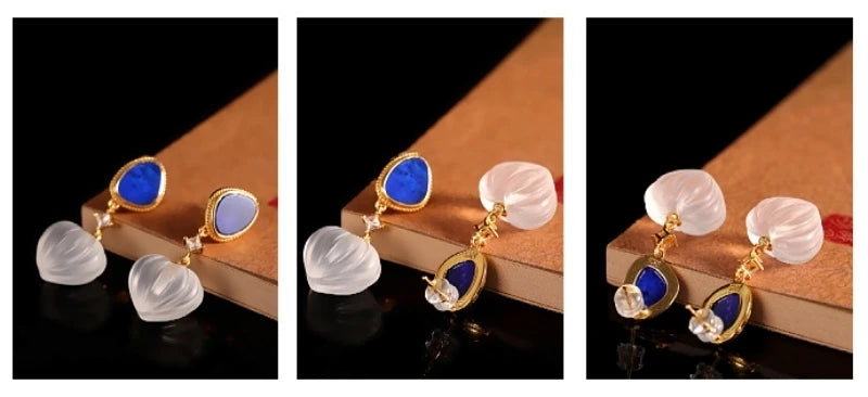 GEEZENCA 925 Silver Lapis Lazuli White Crystal Women's Drop Earrings 18K Gold Heart Waterdrop Dangle Earring Love Gift For Her