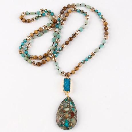 RH Fashion Bohemian Jewelry Natural Random Shape Stones With Druzy Links Semi Precious Pendant Necklaces For Women Boho Gift - Charlie Dolly