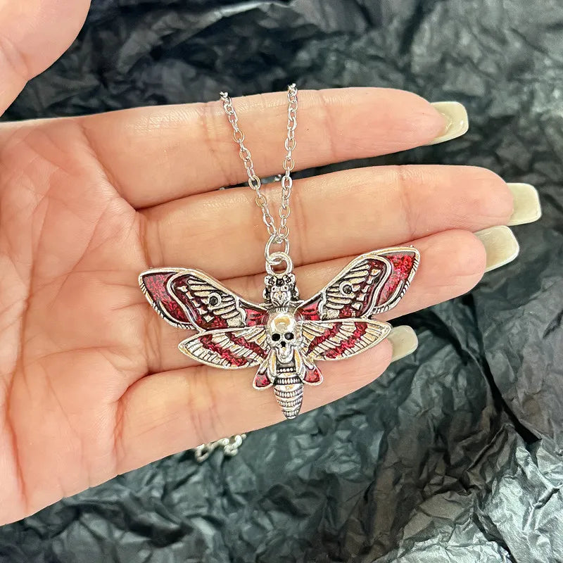 Vintage Moth necklace Gothic jewelry witch accessories Insects butterfly Pagan Moon Phase Moth Pendant jewelry