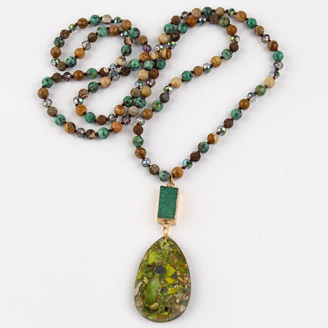 RH Fashion Bohemian Jewelry Natural Random Shape Stones With Druzy Links Semi Precious Pendant Necklaces For Women Boho Gift - Charlie Dolly
