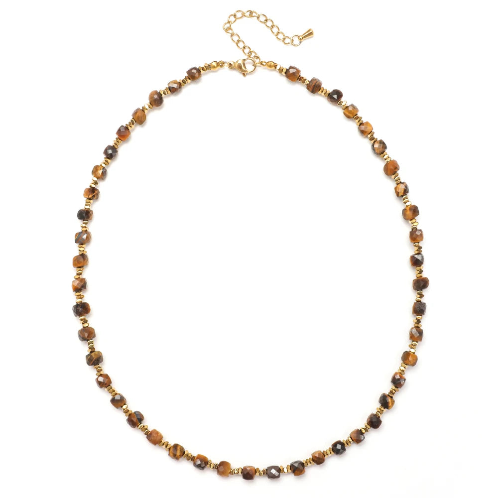 ZMZY 4MM Faceted Amethyst Necklace Natural Stones Beaded Collier Femme Women BOHO Necklace For Women Statement Jewelry