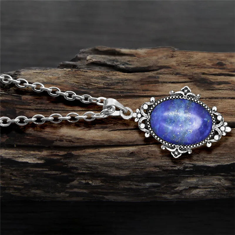 Vintage Look Natural Stone Lapis Lazuli Jewelry Sets Solid Silver Plated Necklace Earrings Flower Fashion Jewelry
