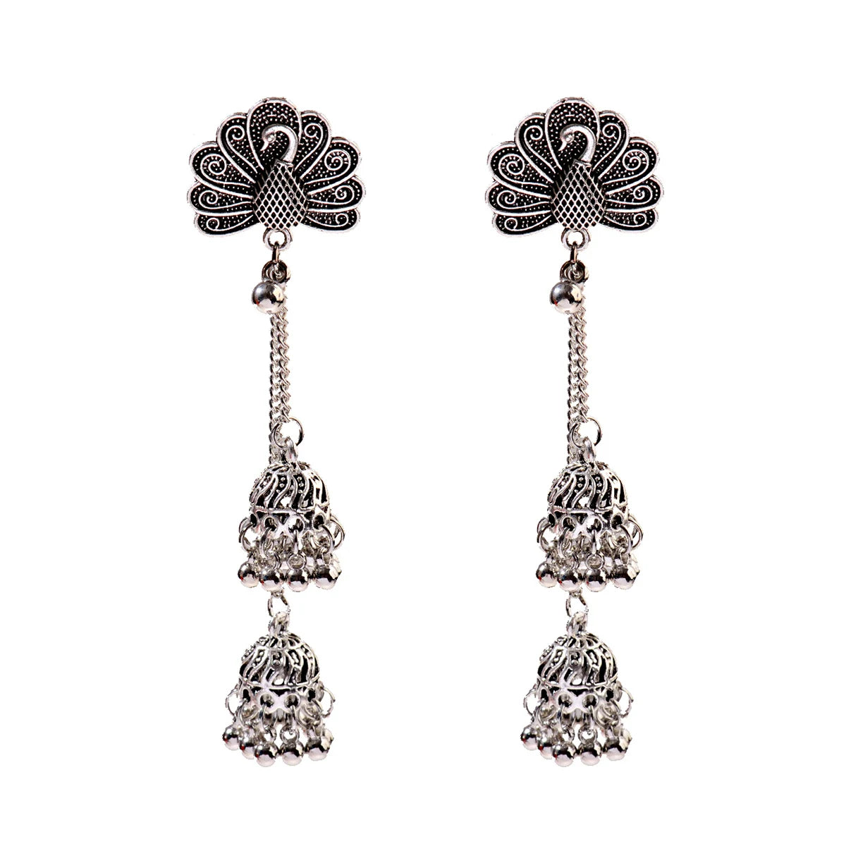 Indian Jhumka Earrings Gold Sliver Color Big Bells Drop Long Tassel Earring For Women Boho Gypsy Jewelry Gift