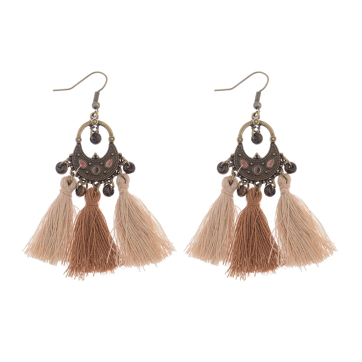 DOUVEI 2021 Ethnic Bohemia Women's Gypsy Big Bronze Wood Beads Round Drop Boho Earrings Vintage Style For Female HQE741