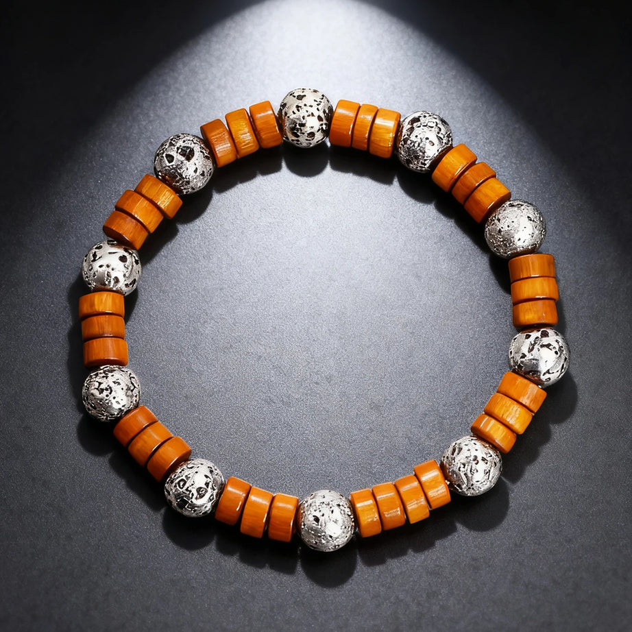 Natural Stone & Wood Bead Boho Protection Bracelet, Handmade Grounding Talisman