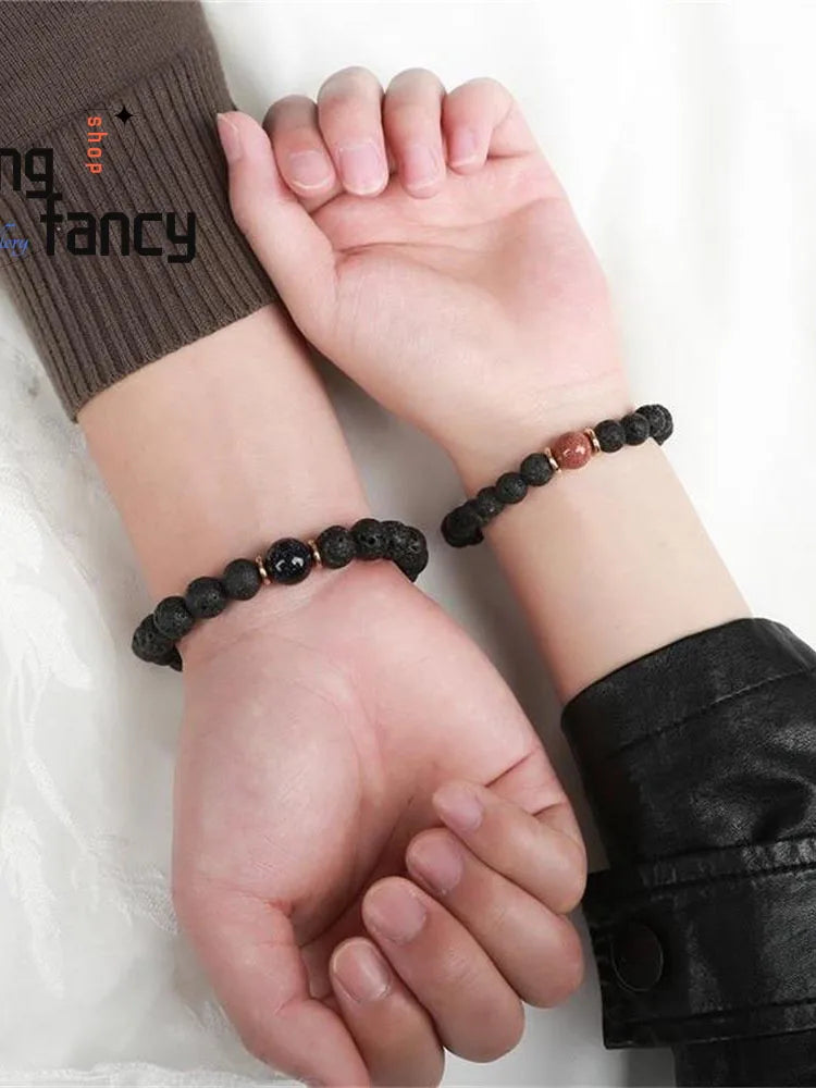 Galaxy Volcanic Stone Bracelet - Natural Lava Rock Beads Unisex Jewelry for Men Women, Couple Best Friend Handmade Boho Gift