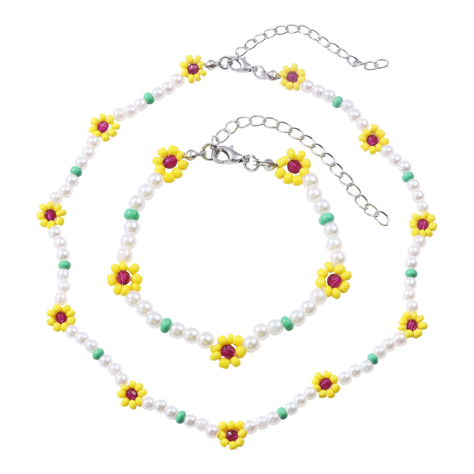 Dvacaman Boho Handmade Sunflower Beaded Necklace For Women Fashion White Imitation Pearl Choker Necklace INS Jewelry Accessories - Charlie Dolly