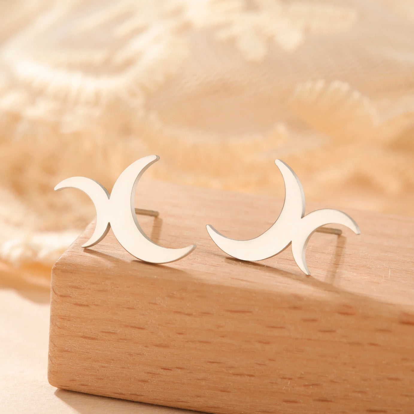 Crescent Moon Dangle Stud Earrings, Vintage Lunar Phase Celestial Talisman