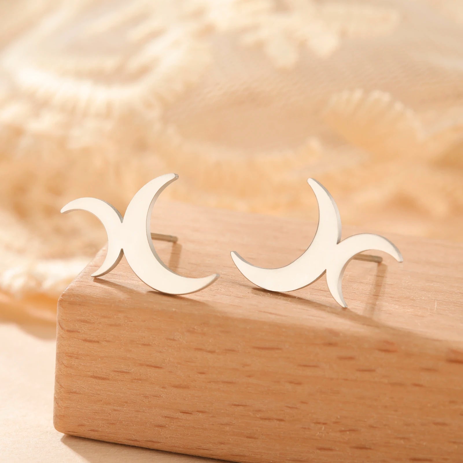 LIKGREAT Crescent Moon Earring for Women Lunar Moon Phase Stud Dangle Earrings Stainless Steel Jewelry Gift