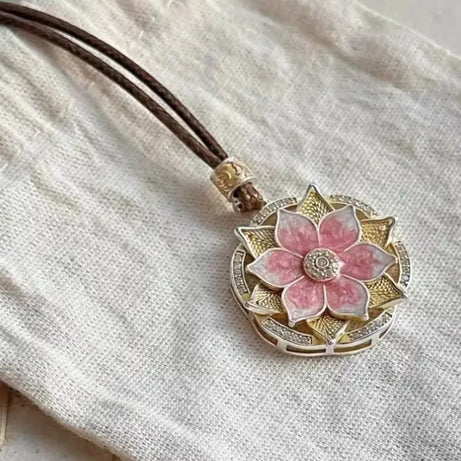 Retro Chinese Lotus Pendant, Vintage Metal Boho Talisman Necklace