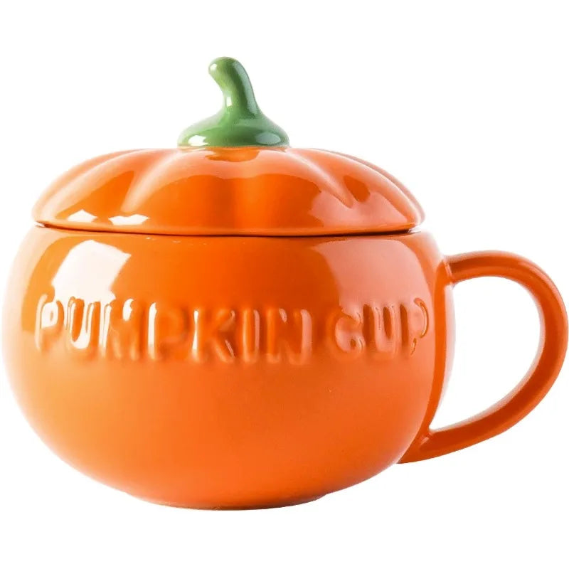 300/450ML Halloween Pumpkin Shaped Ceramic Cup With Spoon Kawaii Soup Mug With Lid  Oatmeal Cup Creative Water Cup - Charlie Dolly