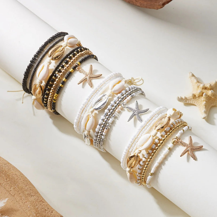 Starfish Tassel and Shell Multilayer Boho Anklet