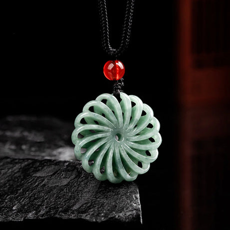 Grade A Natural Jadeite Fortune Beads Pendant, Lucky Jade Amulet Necklace