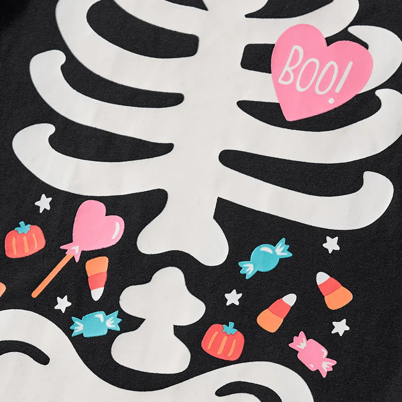 Halloween Little Girl Night Light Skull Print Long Sleeve T Shirt Trousers Set Kids Night Party Trick Or Treat Dress Up costume - Charlie Dolly