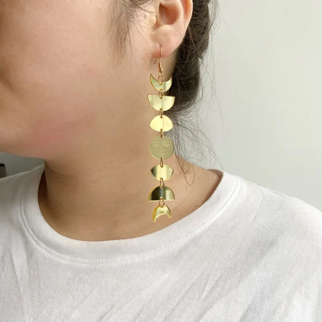 Acrylic Moon Phase Long Tassel Boho Earrings, Celestial Drop Talisman