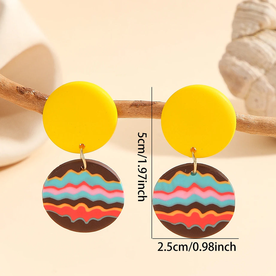 Striped Polymer Clay Rainbow Dangle Earrings Jewelry