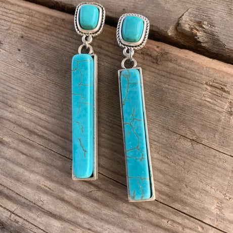 Retro Bohemian Rectangular Lapis Lazuli earrings, Fashionable Bluestone pendant, women's Jewelry Accessories - Charlie Dolly