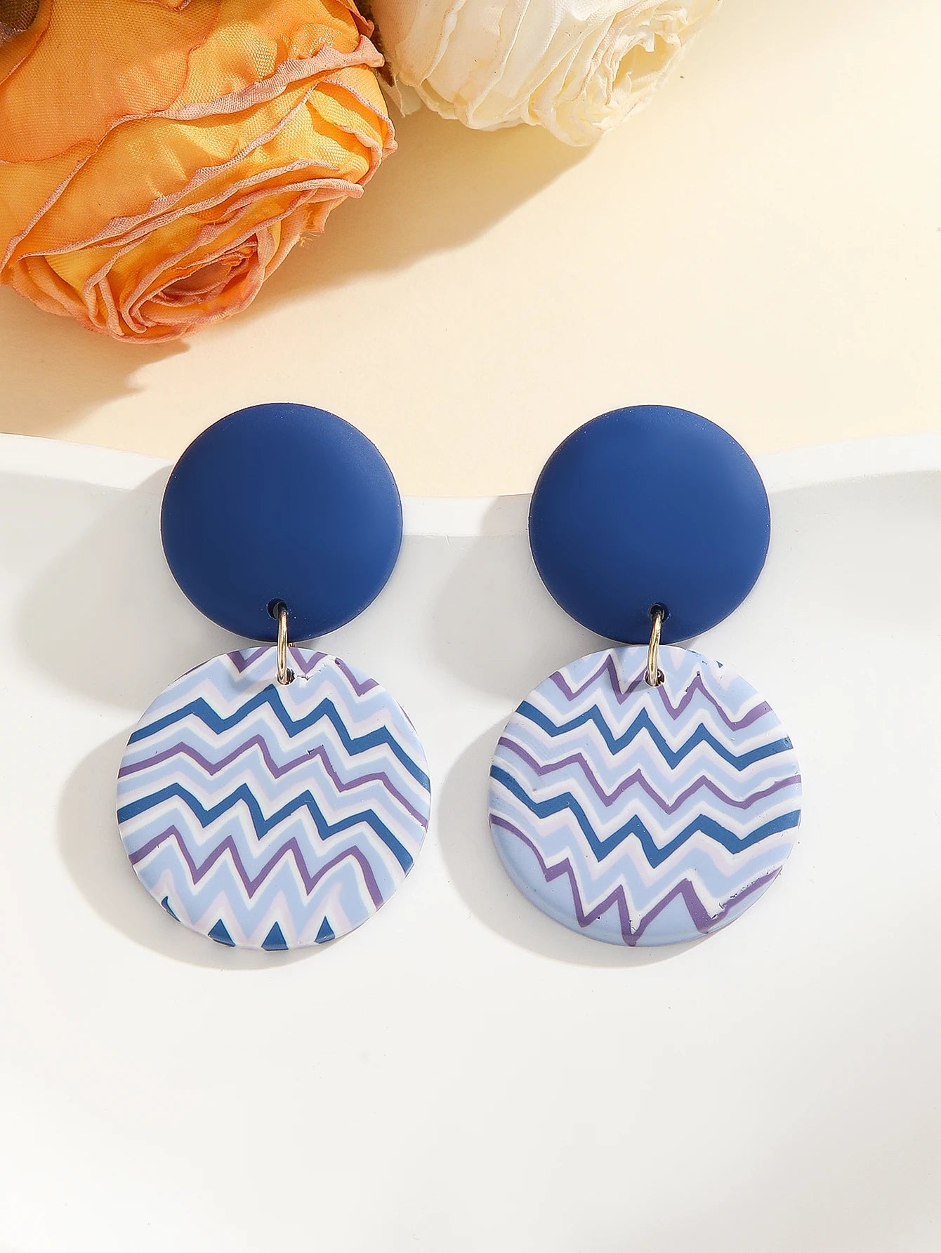 Boho Polymer Clay Earrings Lightweight Dangle Handmade Women's Chevron round Confetti Donut Square Gingham Arch Half Moon Mint