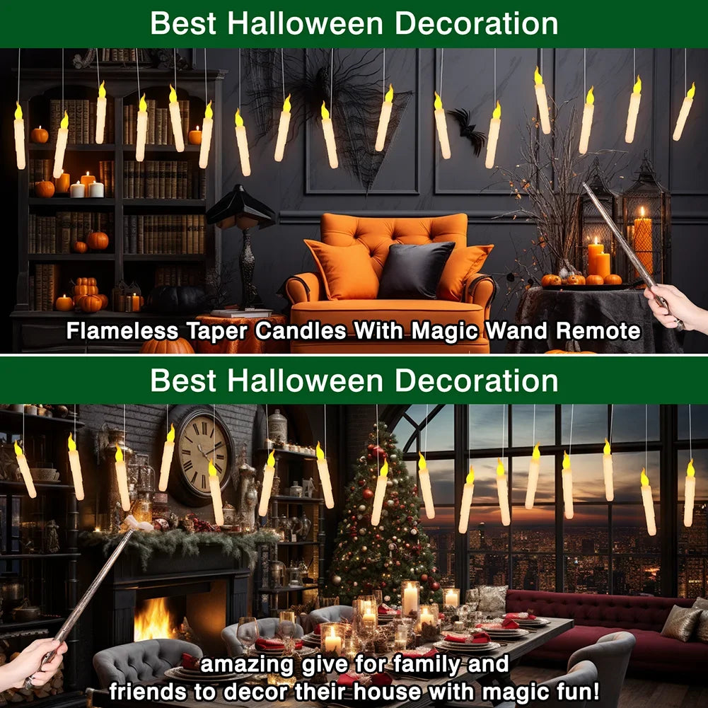 Halloween Decoration Floating LED Candles 12/24Pc Flameless Flicker Candle with Magic Wand Remote Control For Christmas Birthday - Charlie Dolly