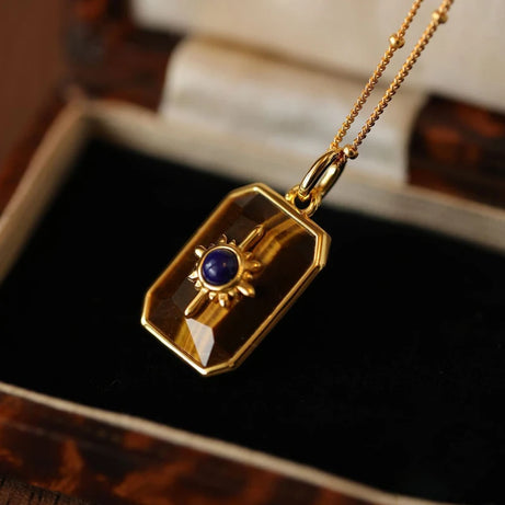 Creative Design Retro Tiger Eye Stone Necklace for Women  Unique Simplicity Light Luxury lapis lazuli Blue Collar Chain Jewelry - Charlie Dolly