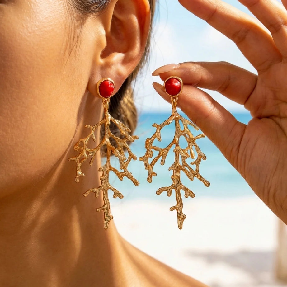 Coral, Rice Bead and Shell Boho Necklace, Earring or Ring